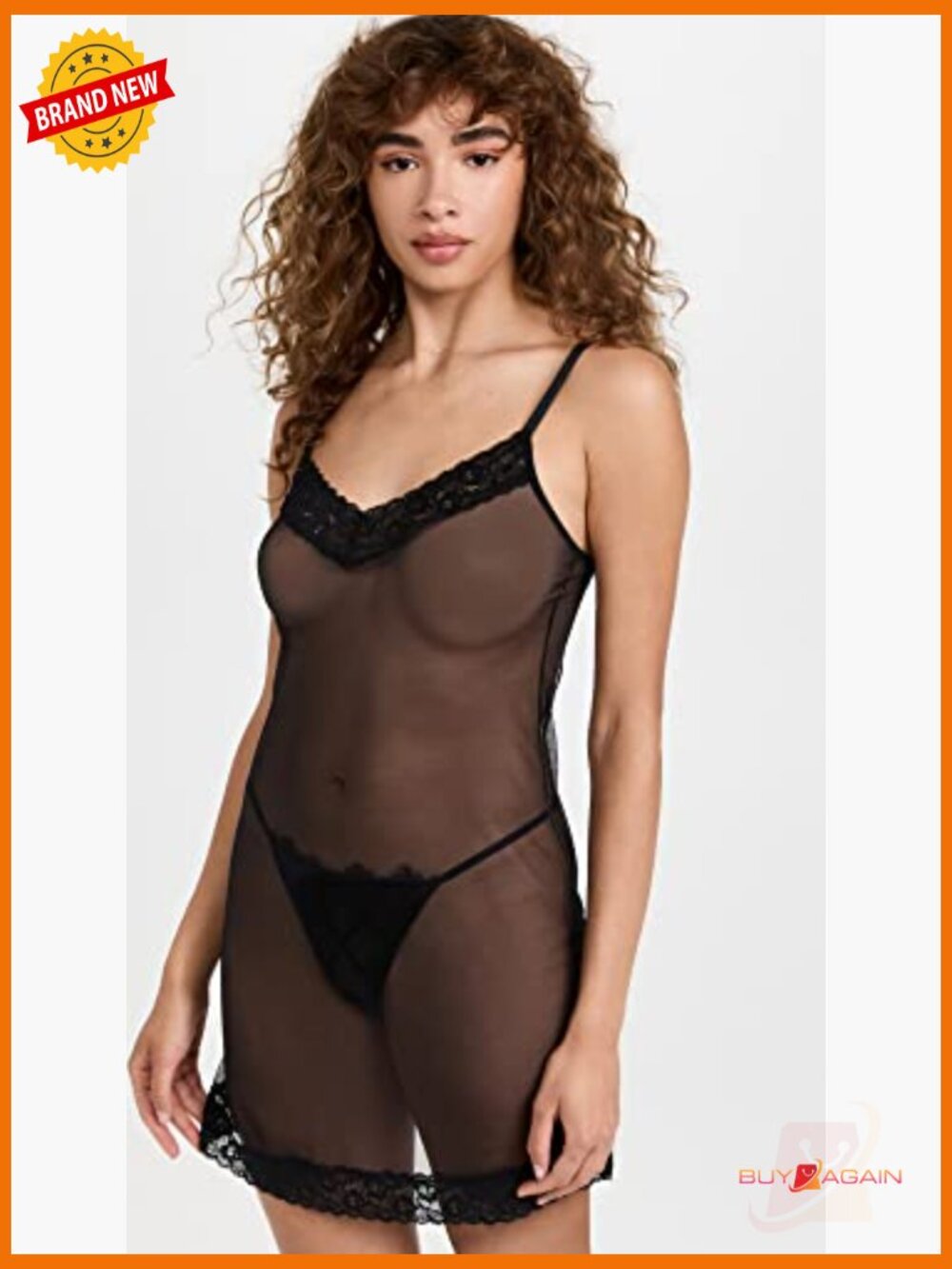 Sheer Mesh Chemise with Lace Trim Adjustable Straps - Picture 2 of 6